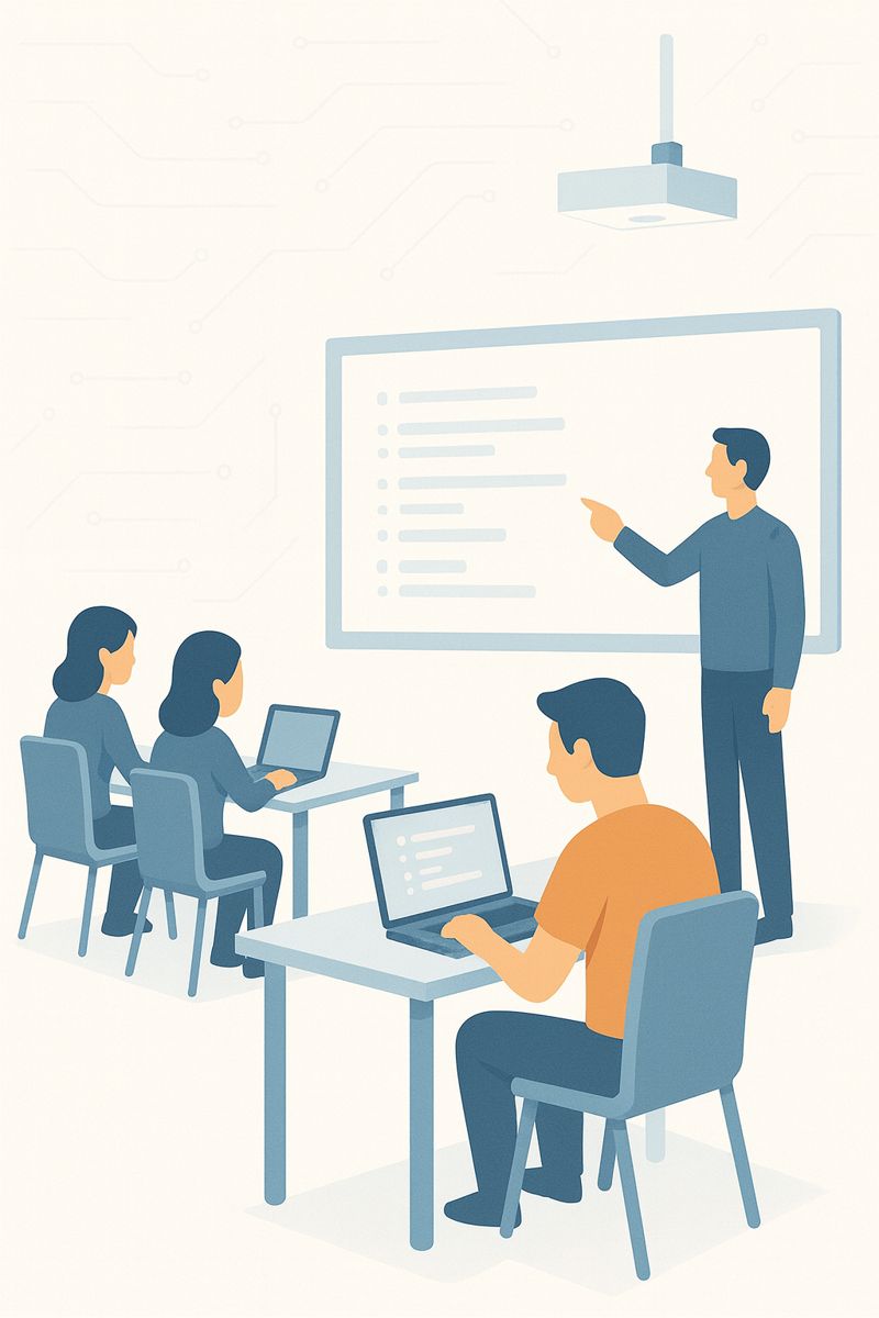 Smart classroom with projector and students