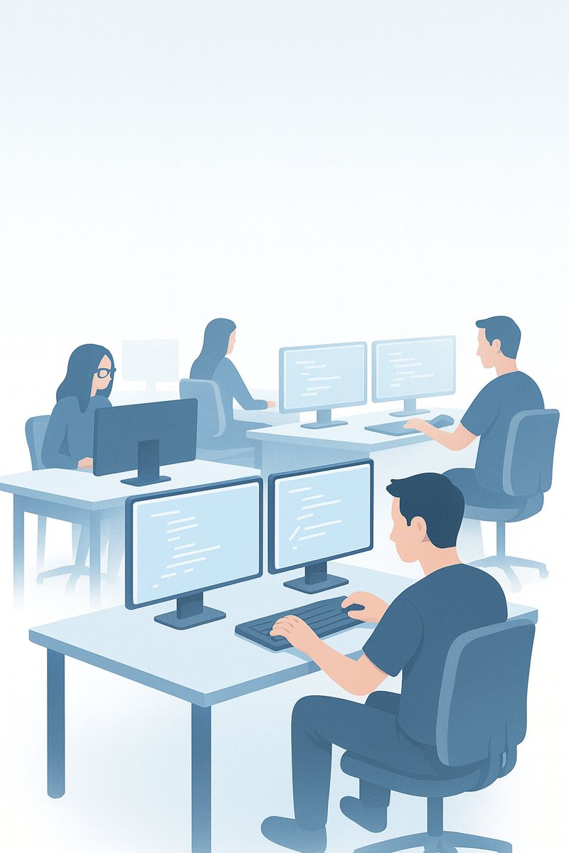 Modern computer lab with students coding